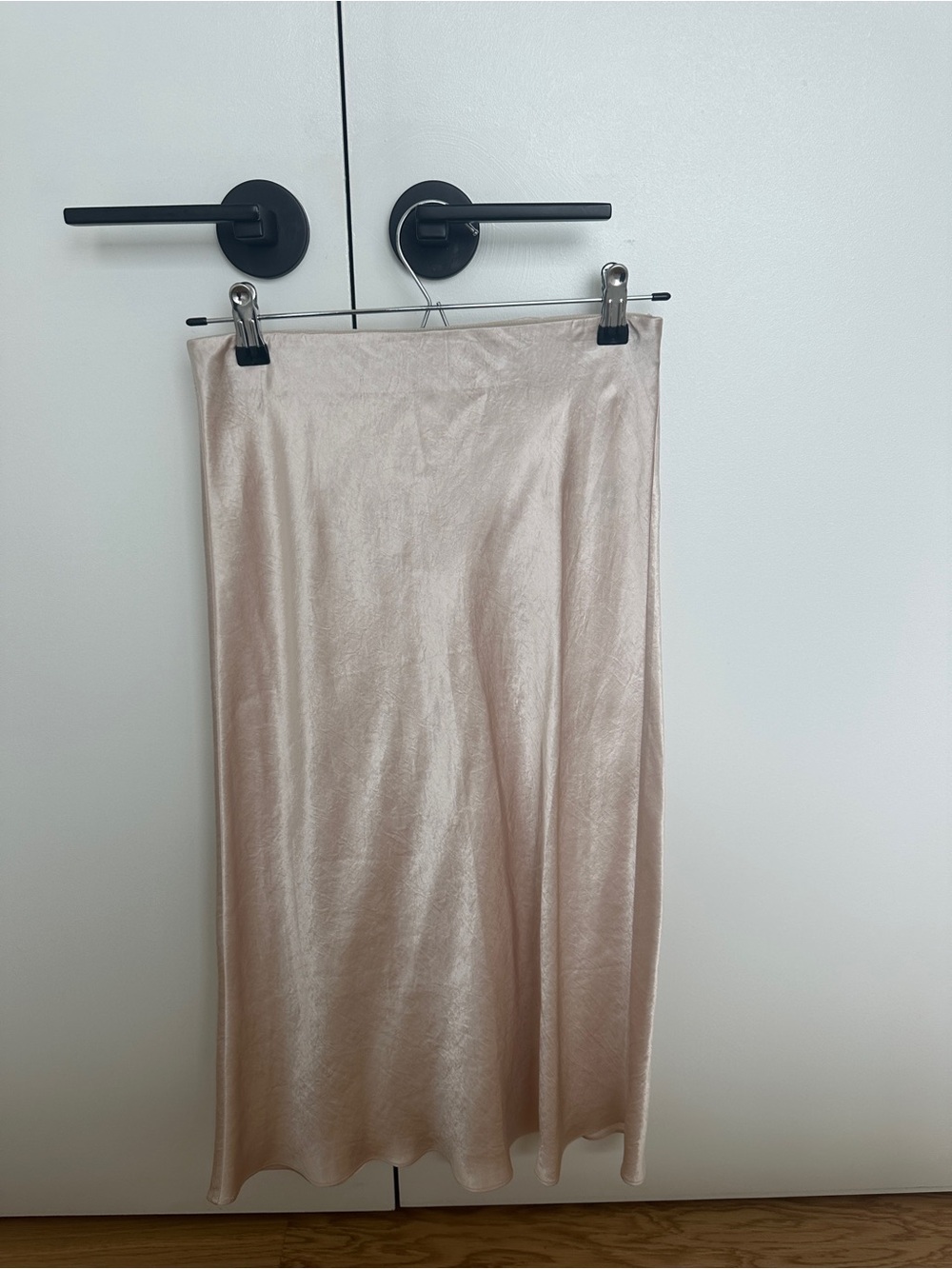 Aritzia Satin Slip Midi Skirt in Light Beige